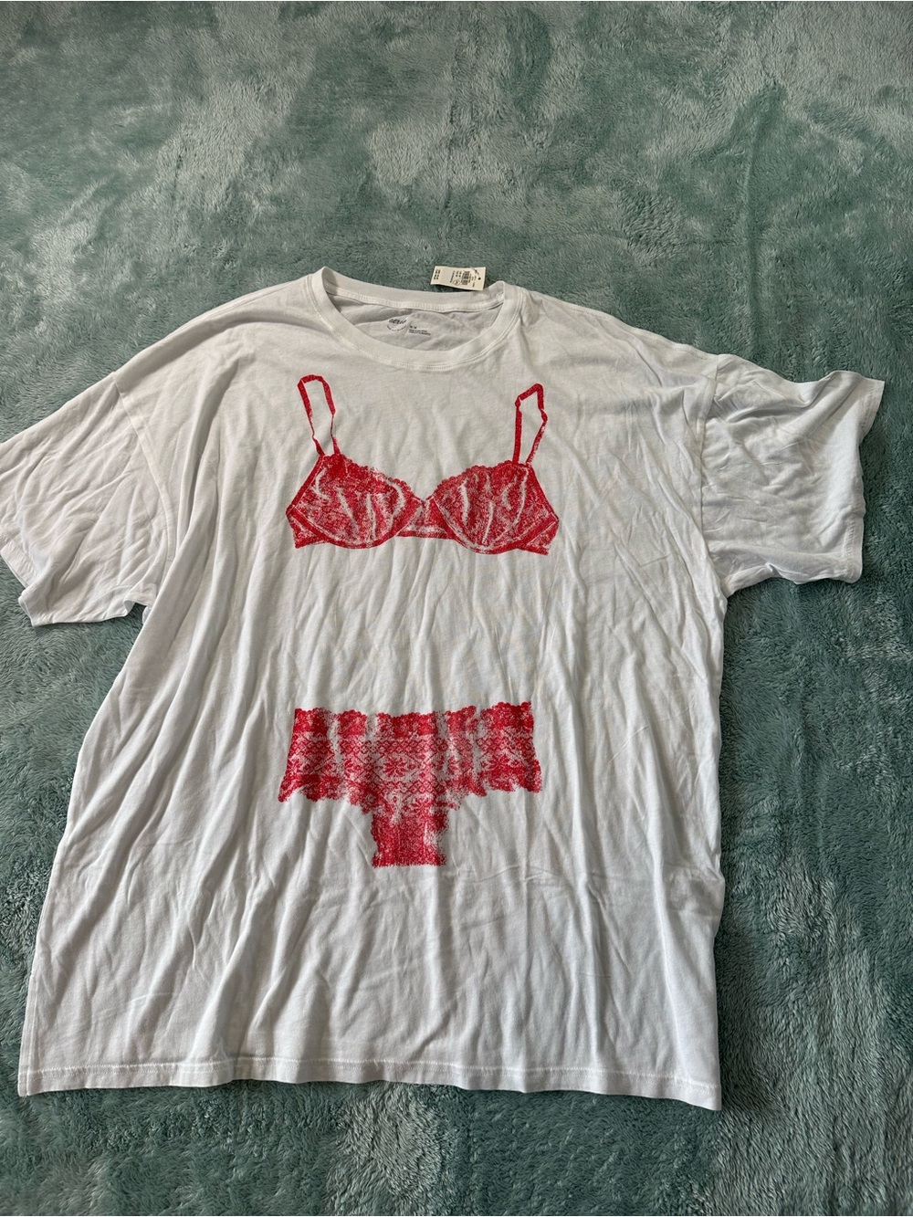 Aerie Women's White Graphic Sleep Tee with Red Lingerie Print
